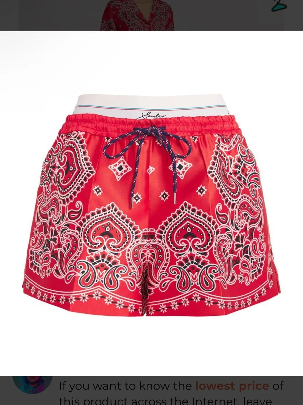 NWT Sandro Red Bandana-Print Satin Shorts - Picture 2 of 9